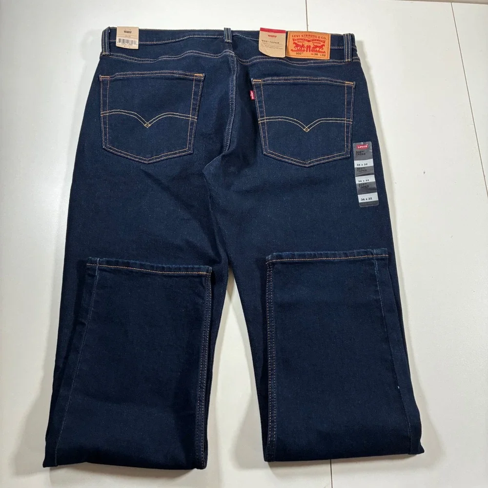 NEW Levi's 502 Taper Jeans 36x32 Dark Wash Indigo Blue Stretch USA Cowboy